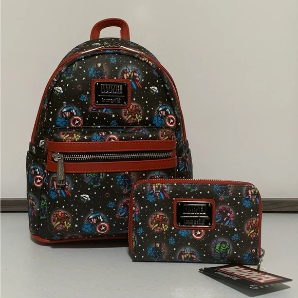 Loungefly Marvel Avengers Tattoo Mini Backpack and Zip-Around Wallet Set - Picture 1 of 13